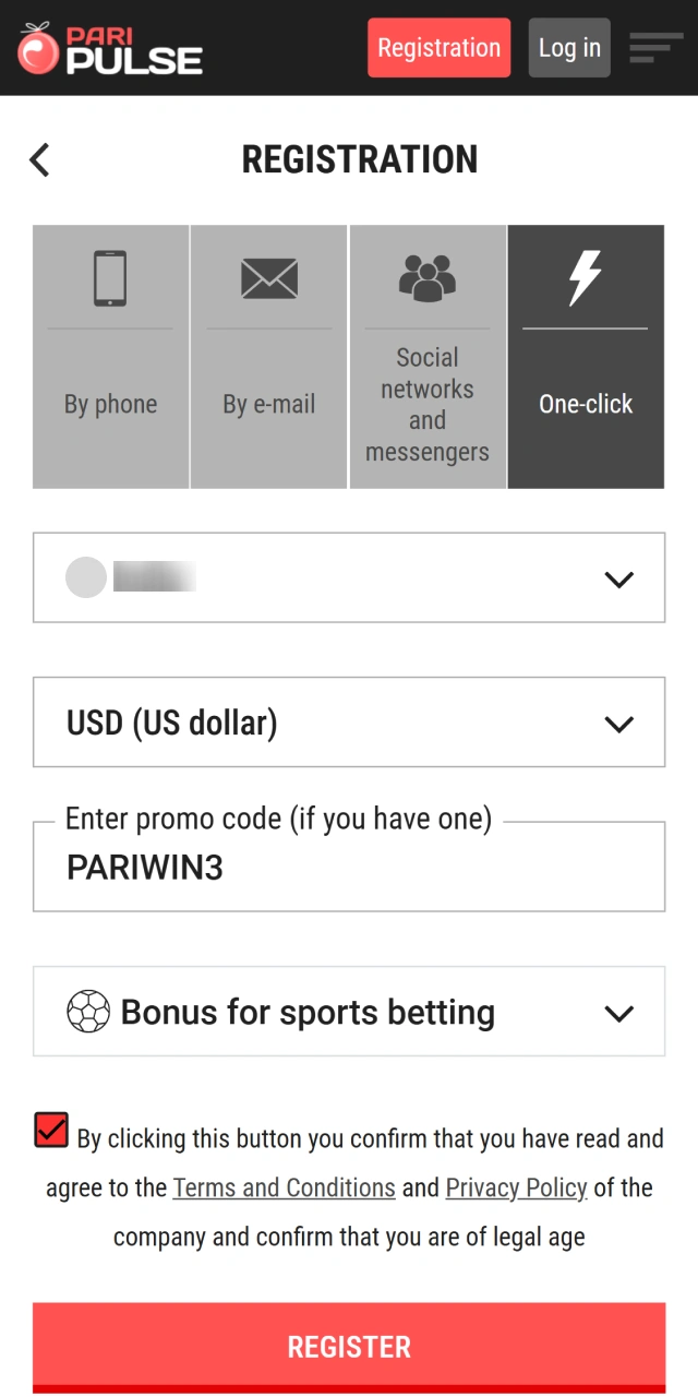 Fill in the details to create a new account on the PariPulse Android app.