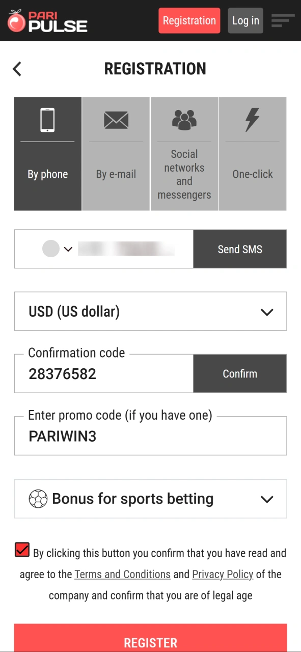 Sign up easily using the mobile registration form on the PariPulse app.