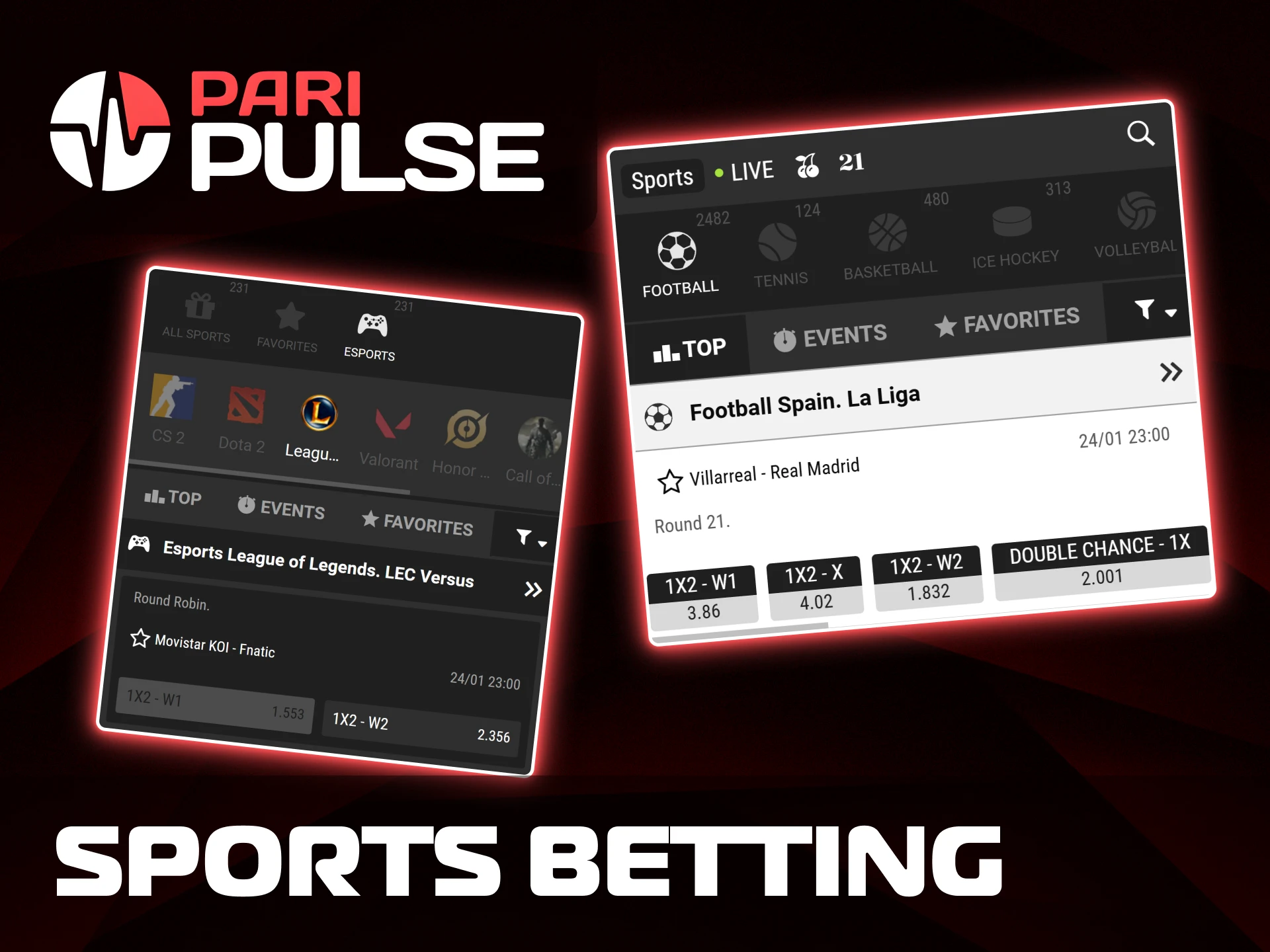 Wager on live sports and esports events with the PariPulse betting app.