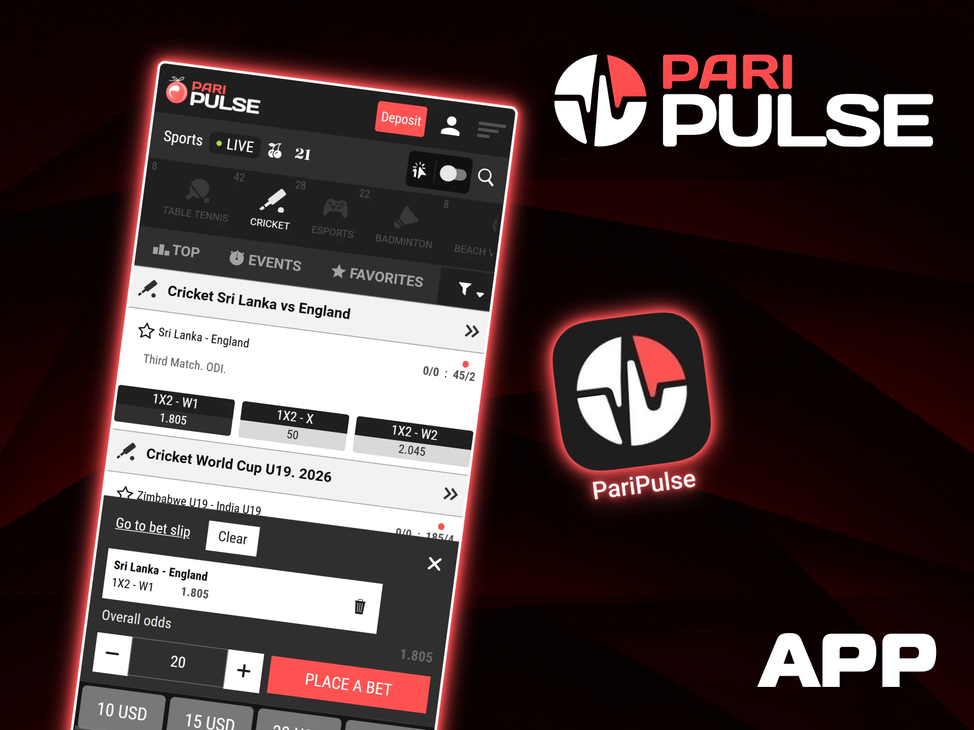 Bet on live cricket matches using the user-friendly PariPulse mobile app.