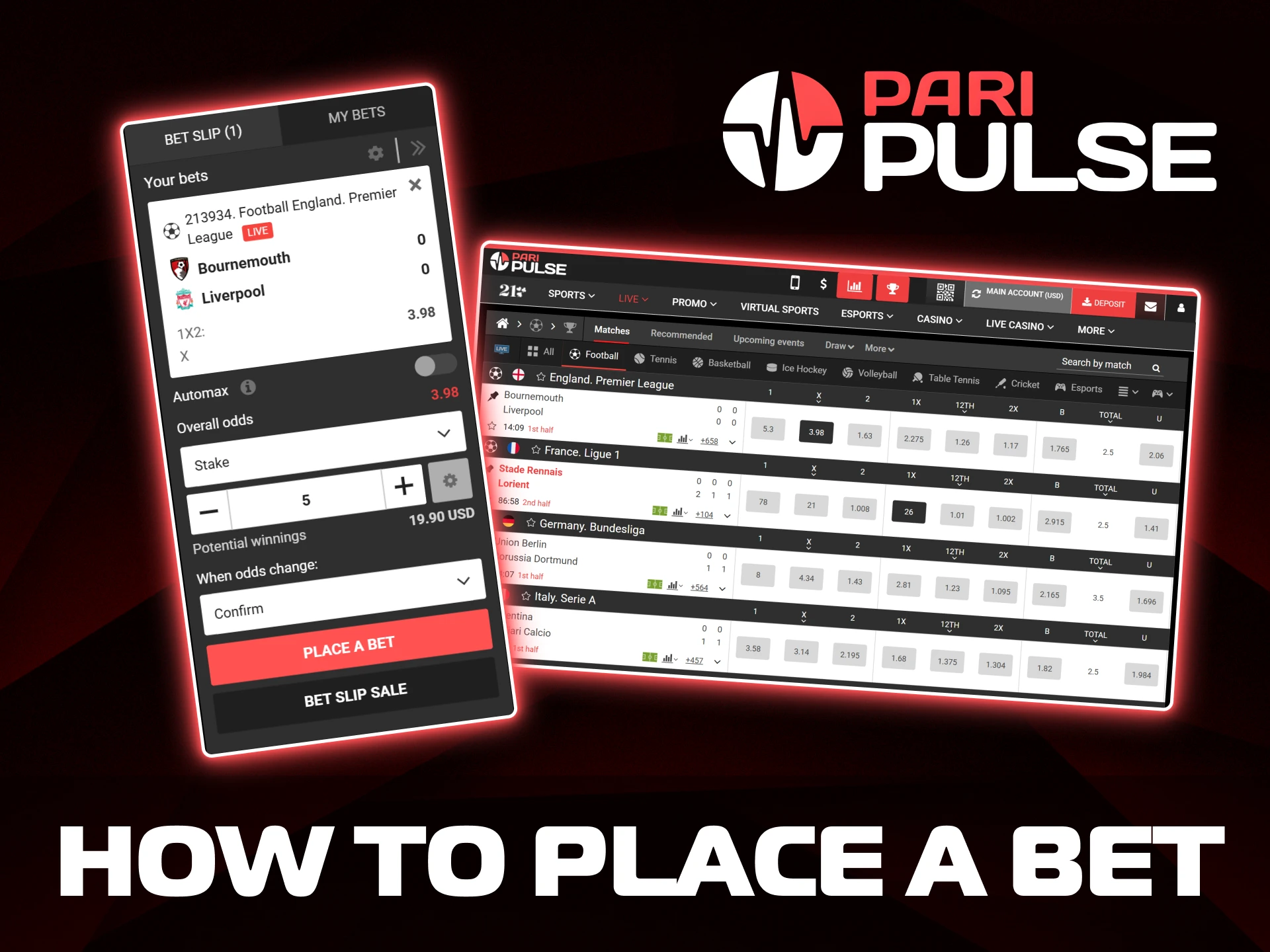 Learn how to place a bet on sports events using the PariPulse bet slip.