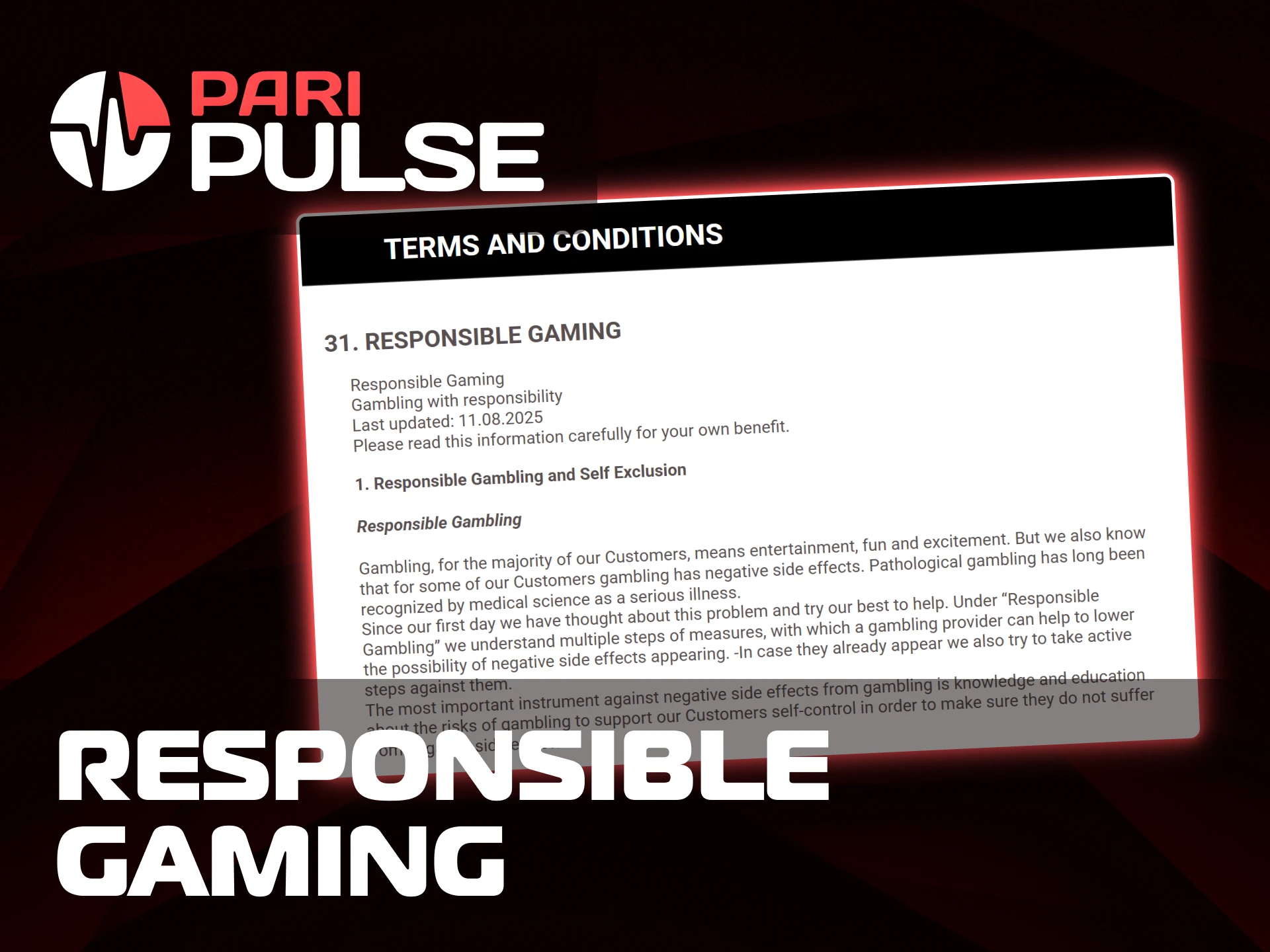 Read the responsible gaming policy to ensure a safe experience at PariPulse.