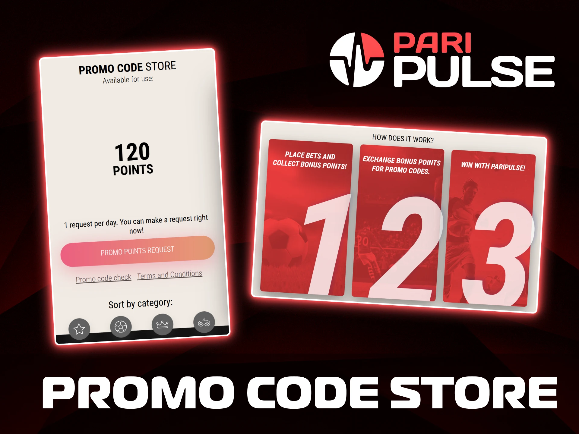 Exchange your earned bonus points for free bets in the PariPulse Promo Code Store.