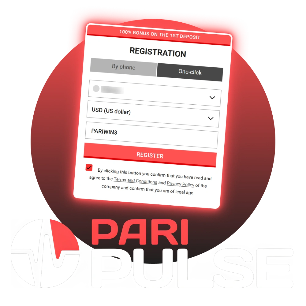 Sign up now to claim the 100% first deposit bonus at PariPulse.